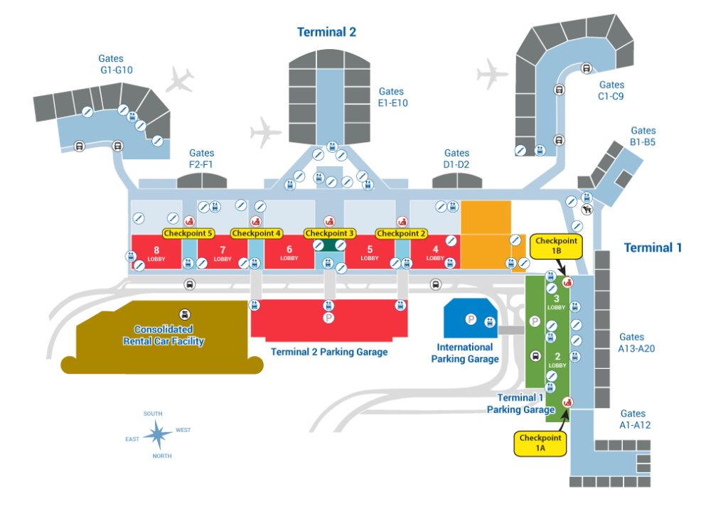 diagram of daniel k inouye international airport terminal map showing checkpoint numbering identifier